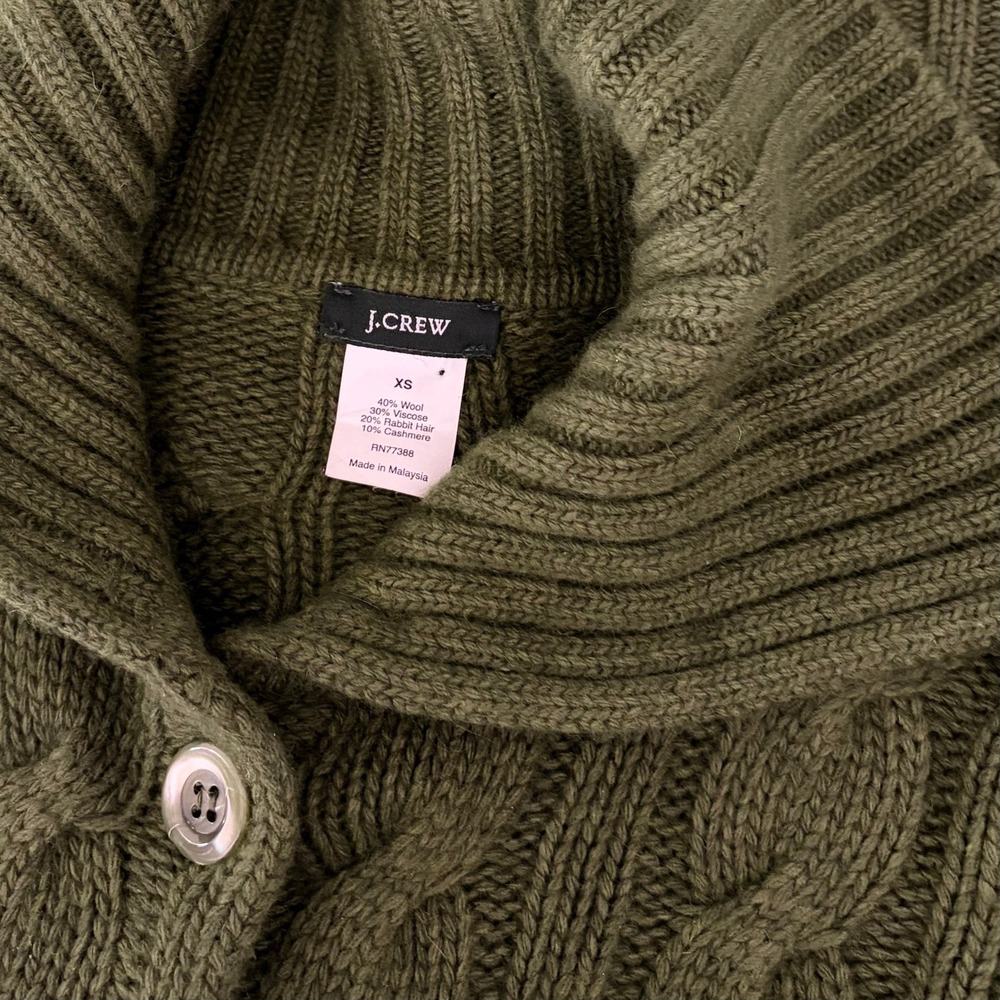 Vintage J. CREW Cable Knit Shawl Collar Cardigan Sweater‎ Wool Cashmere X-Small - Picture 12 of 14